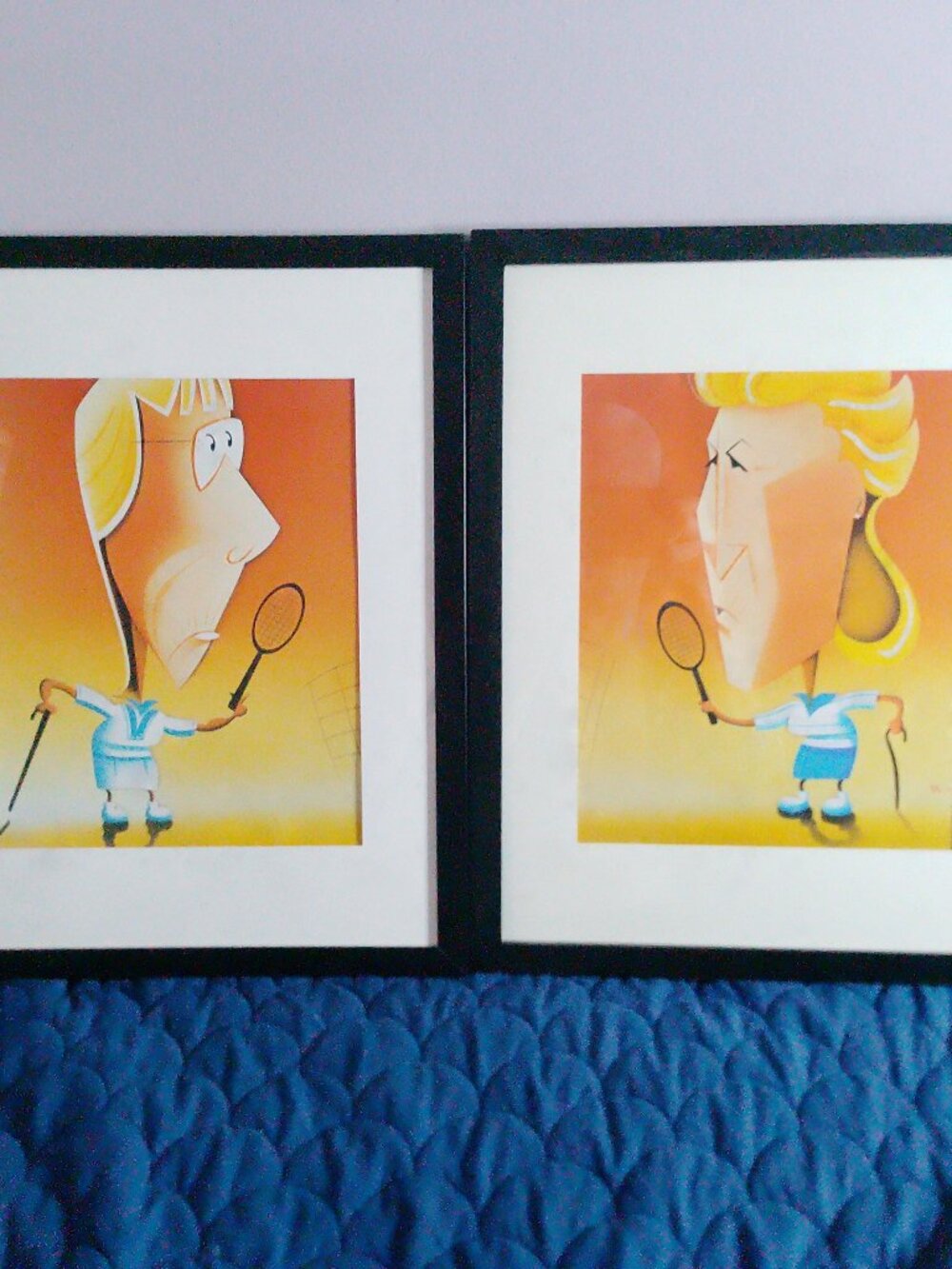 HEATED RIVALRY 14"X12" CARICATURES OF MARTINA NAVRATILOVA & CHRIS EVERT BY RISKO